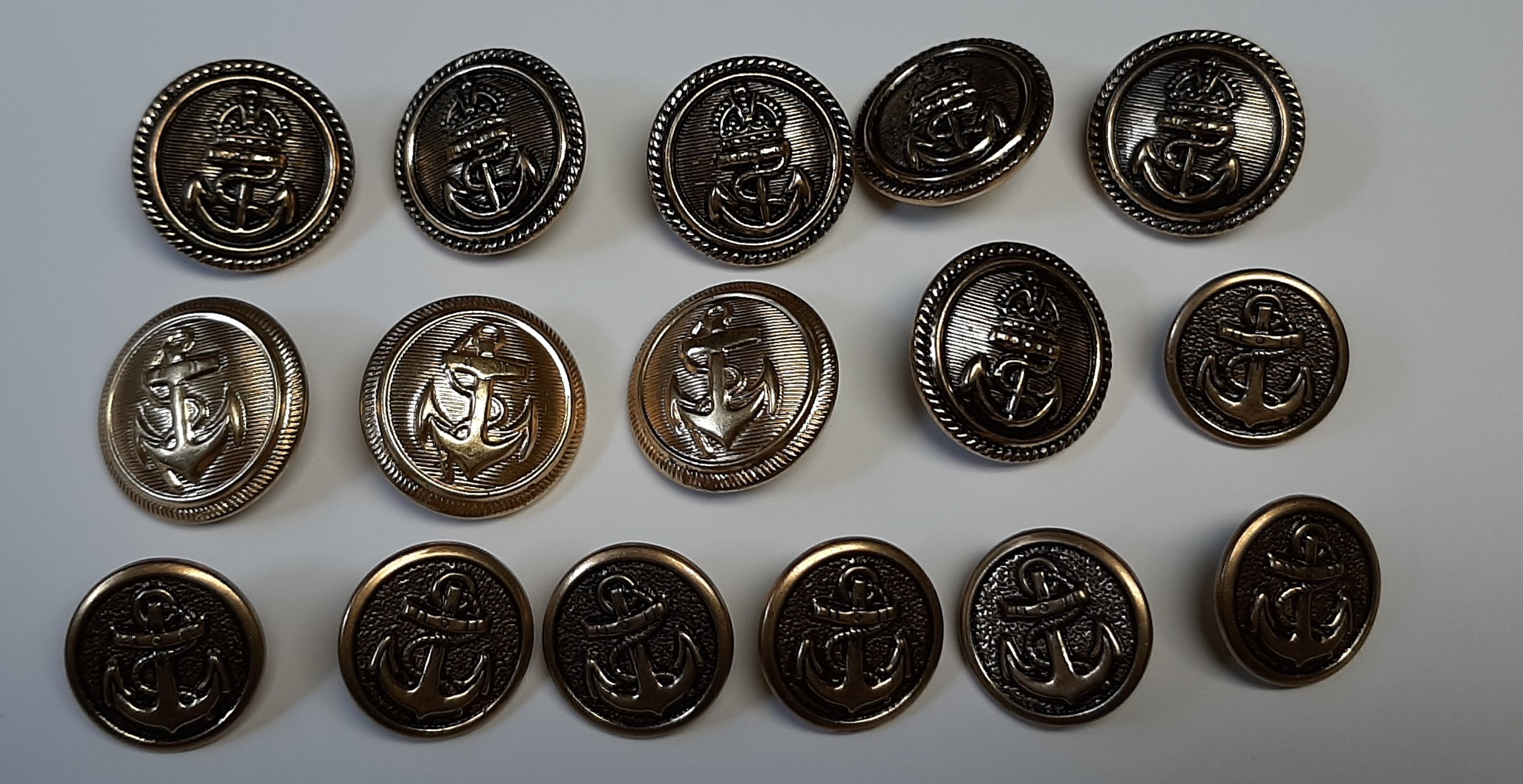 Naval Buttons, Gold, Set of 16 - Click Image to Close