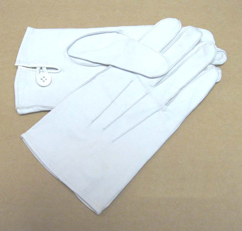 Genuine Leather Gloves, Officers, White - Click Image to Close