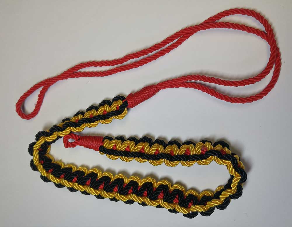 Shoulder Cord, Black, Gold & Red, Small - Click Image to Close