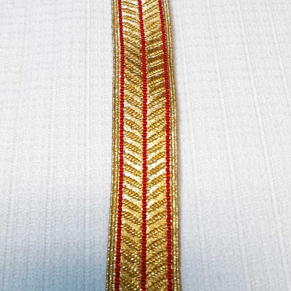Lace: Mylar, Gold with 3 Red Lines - Click Image to Close