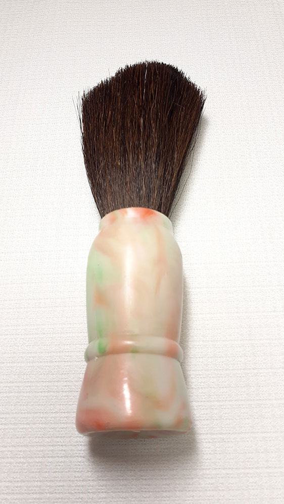 Shaving Brush, Horsehair, Faux Red/Green Swirl Handle